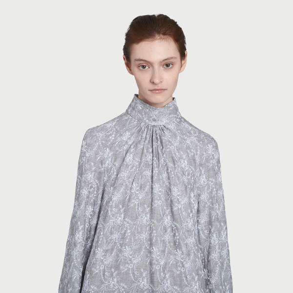 Giambattista Valli Long Gray Dress In Chinoiserie Embroidered Wool - Giambattista Valli Dresses - Romantic Couture - Shop at Luxury Shoes 