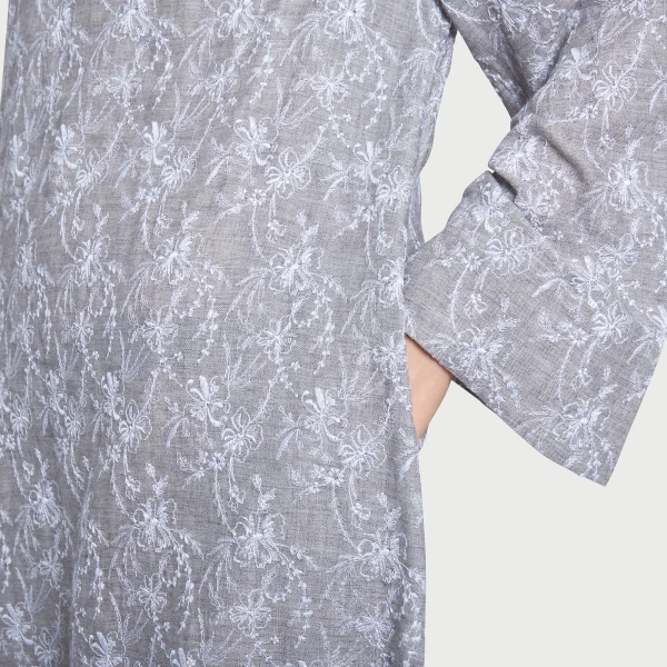 Giambattista Valli Long Gray Dress In Chinoiserie Embroidered Wool - Giambattista Valli Dresses - Romantic Couture - Shop at Luxury Shoes 