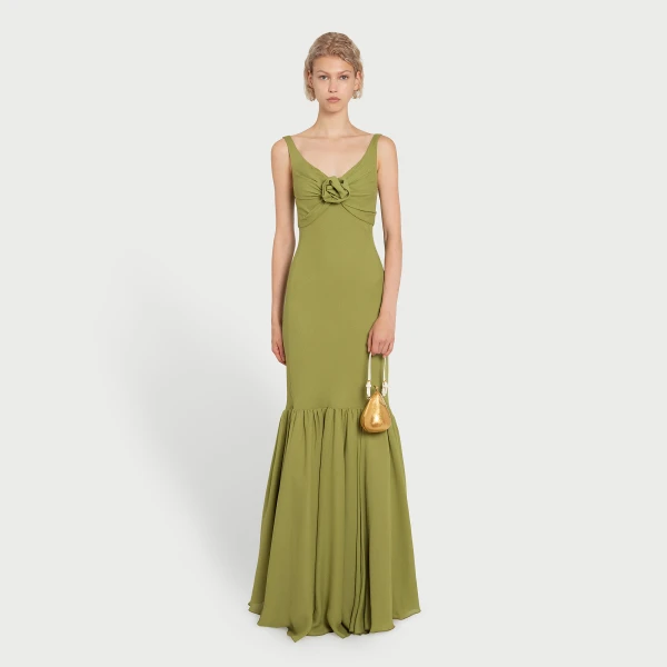 Giambattista Valli Long Green Trumpet Dress - Giambattista Valli Dresses - Romantic Couture - Shop at Luxury Shoes 