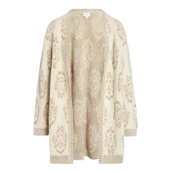 Giambattista Valli Long Ivory And Gold Ikat Cardigan - Giambattista Valli Fall Winter 25/26 - Romantic Couture - Shop at Luxury Shoes 
