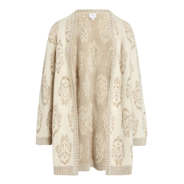 Giambattista Valli Long Ivory And Gold Ikat Cardigan - Giambattista Valli Fall Winter 25/26 - Romantic Couture - Shop at Luxury Shoes 