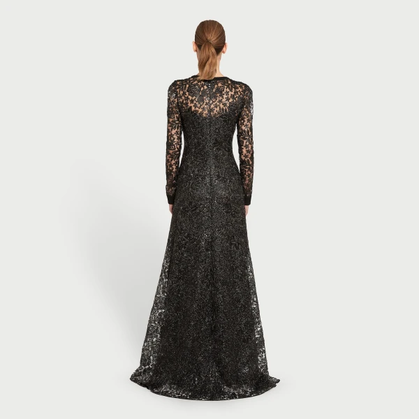 Giambattista Valli Long Kaftan Dress With Shimmering Black Embroidery - Giambattista Valli Dresses - Romantic Couture - Shop at Luxury Shoes 