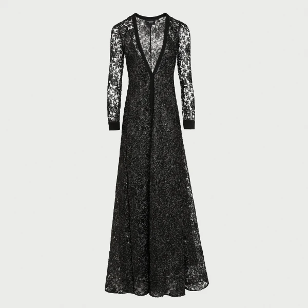 Giambattista Valli Long Kaftan Dress With Shimmering Black Embroidery - Giambattista Valli Dresses - Romantic Couture - Shop at Luxury Shoes 