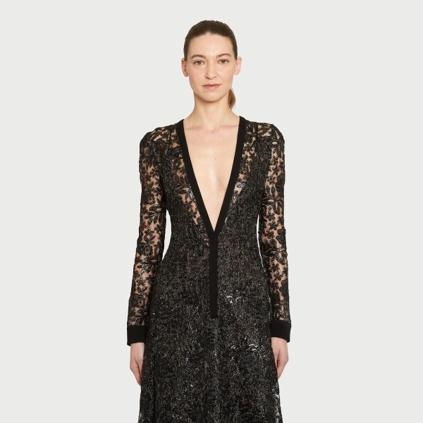 Giambattista Valli Long Kaftan Dress With Shimmering Black Embroidery - Giambattista Valli Dresses - Romantic Couture - Shop at Luxury Shoes 