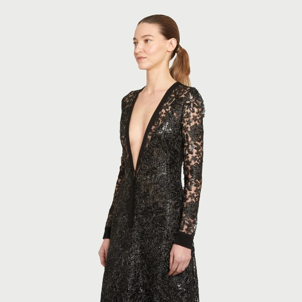Giambattista Valli Long Kaftan Dress With Shimmering Black Embroidery - Giambattista Valli Dresses - Romantic Couture - Shop at Luxury Shoes 