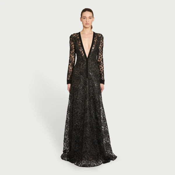 Giambattista Valli Long Kaftan Dress With Shimmering Black Embroidery - Giambattista Valli Dresses - Romantic Couture - Shop at Luxury Shoes 