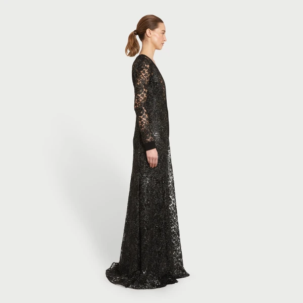 Giambattista Valli Long Kaftan Dress With Shimmering Black Embroidery - Giambattista Valli Dresses - Romantic Couture - Shop at Luxury Shoes 