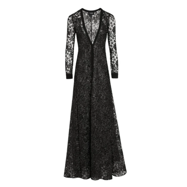 Giambattista Valli Long Kaftan Dress With Shimmering Black Embroidery - Giambattista Valli Dresses - Romantic Couture - Shop at Luxury Shoes 
