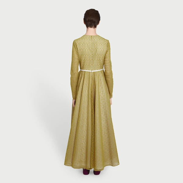 Giambattista Valli Long Mustard Ribbon Macramé Dress - Giambattista Valli Dresses - Romantic Couture - Shop at Luxury Shoes 