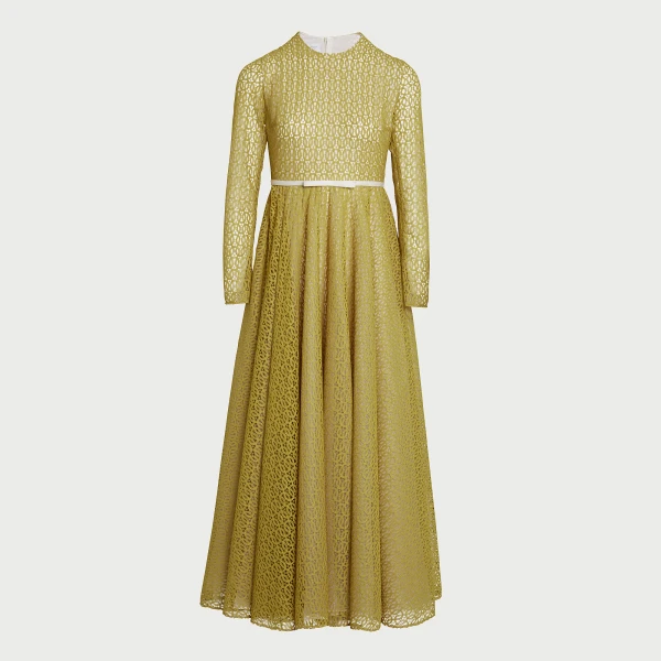Giambattista Valli Long Mustard Ribbon Macramé Dress - Giambattista Valli Dresses - Romantic Couture - Shop at Luxury Shoes 
