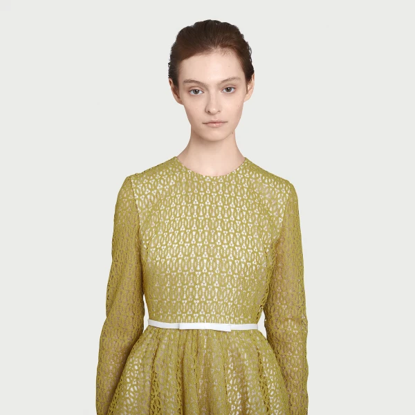 Giambattista Valli Long Mustard Ribbon Macramé Dress - Giambattista Valli Dresses - Romantic Couture - Shop at Luxury Shoes 