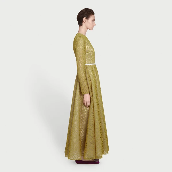 Giambattista Valli Long Mustard Ribbon Macramé Dress - Giambattista Valli Dresses - Romantic Couture - Shop at Luxury Shoes 