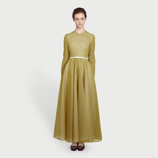 Giambattista Valli Long Mustard Ribbon Macramé Dress - Giambattista Valli Dresses - Romantic Couture - Shop at Luxury Shoes 