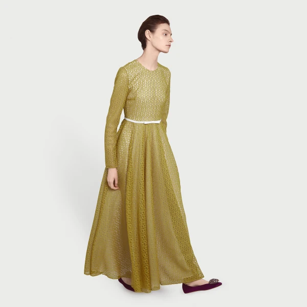 Giambattista Valli Long Mustard Ribbon Macramé Dress - Giambattista Valli Dresses - Romantic Couture - Shop at Luxury Shoes 