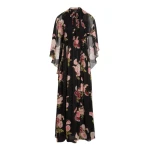 Giambattista Valli Long Pansies Black Silk Dress With Cape - Giambattista Valli Dresses - Romantic Couture - Shop at Luxury Shoes 