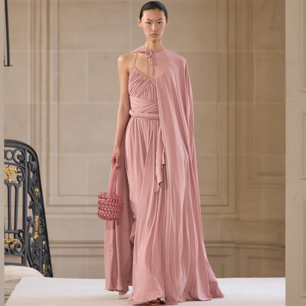 Giambattista Valli Long Pink Dress With Cape - Giambattista Valli Dresses - Romantic Couture - Shop at Luxury Shoes 