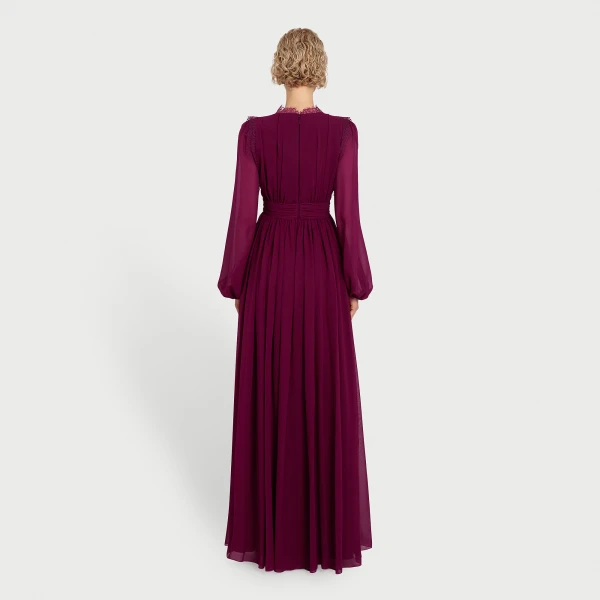 Giambattista Valli Long Purple Silk Dress And Lace Collar - Giambattista Valli Dresses - Romantic Couture - Shop at Luxury Shoes 