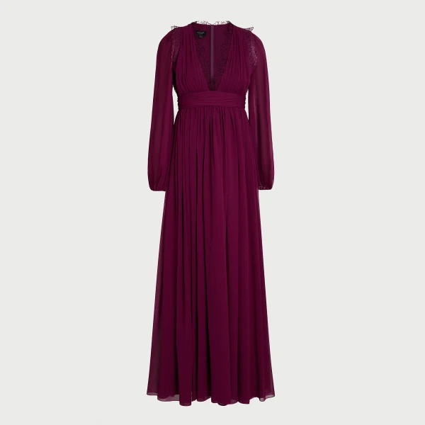 Giambattista Valli Long Purple Silk Dress And Lace Collar - Giambattista Valli Dresses - Romantic Couture - Shop at Luxury Shoes 