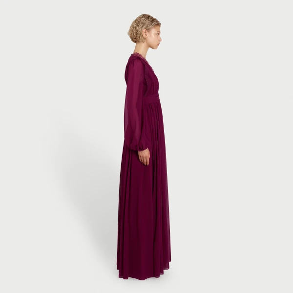 Giambattista Valli Long Purple Silk Dress And Lace Collar - Giambattista Valli Dresses - Romantic Couture - Shop at Luxury Shoes 