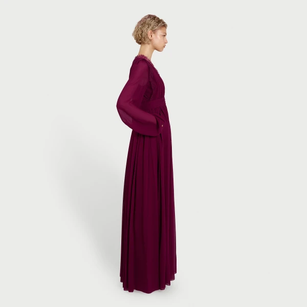 Giambattista Valli Long Purple Silk Dress And Lace Collar - Giambattista Valli Dresses - Romantic Couture - Shop at Luxury Shoes 