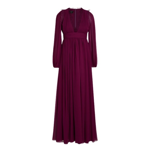 Giambattista Valli Long Purple Silk Dress And Lace Collar - Giambattista Valli Dresses - Romantic Couture - Shop at Luxury Shoes 