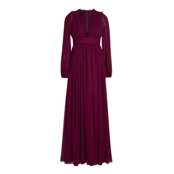 Giambattista Valli Long Purple Silk Dress And Lace Collar - Giambattista Valli Dresses - Romantic Couture - Shop at Luxury Shoes 