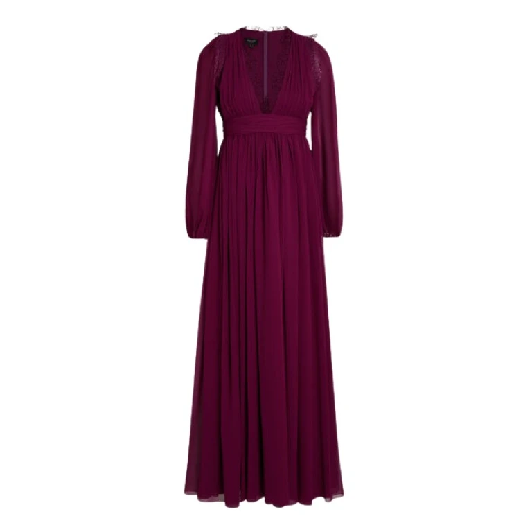 Giambattista Valli Long Purple Silk Dress And Lace Collar - Giambattista Valli Dresses - Romantic Couture - Shop at Luxury Shoes 