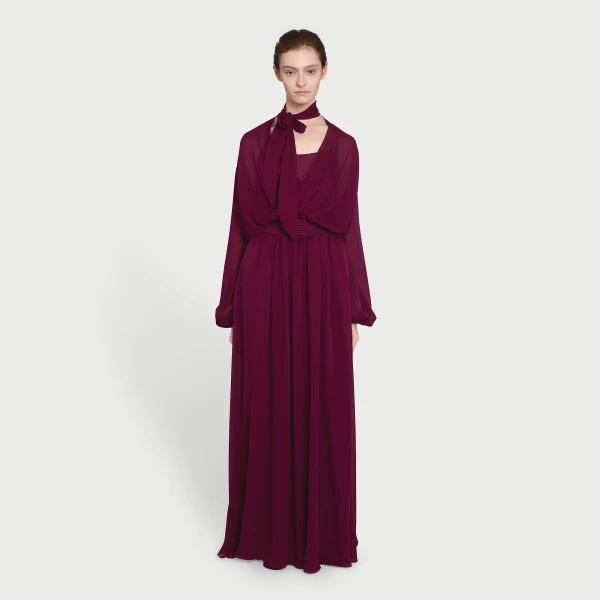 Giambattista Valli Long Purple Silk Dress With Self-Tie Neck - Giambattista Valli Dresses - Romantic Couture - Shop at Luxury Shoes 