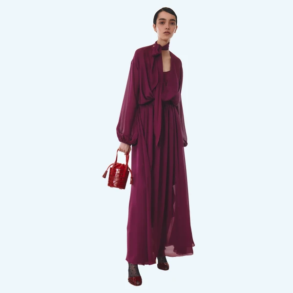 Giambattista Valli Long Purple Silk Dress With Self-Tie Neck - Giambattista Valli Dresses - Romantic Couture - Shop at Luxury Shoes 
