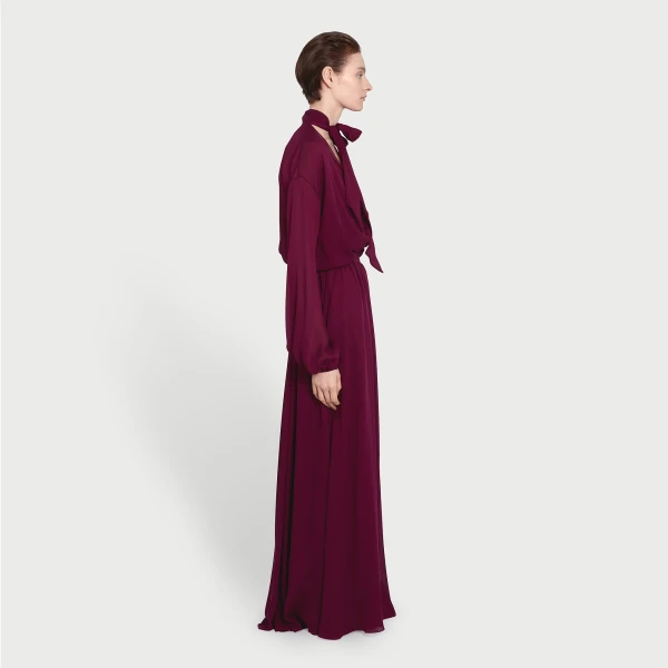 Giambattista Valli Long Purple Silk Dress With Self-Tie Neck - Giambattista Valli Dresses - Romantic Couture - Shop at Luxury Shoes 