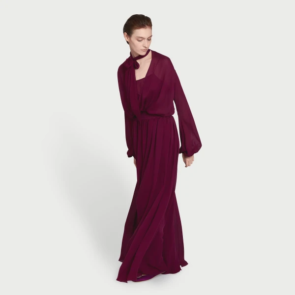 Giambattista Valli Long Purple Silk Dress With Self-Tie Neck - Giambattista Valli Dresses - Romantic Couture - Shop at Luxury Shoes 