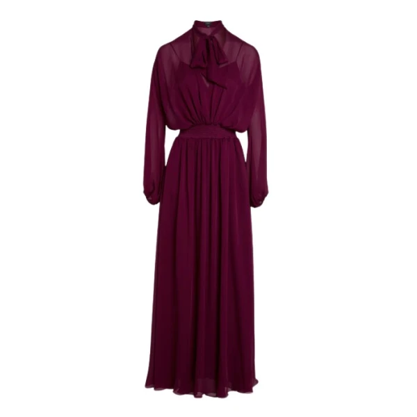 Giambattista Valli Long Purple Silk Dress With Self-Tie Neck - Giambattista Valli Dresses - Romantic Couture - Shop at Luxury Shoes 