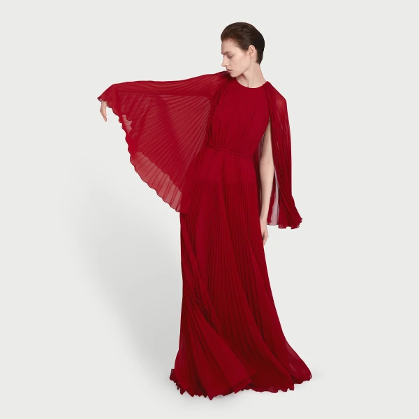 Giambattista Valli Long Red Cape Silk Dress - Giambattista Valli Dresses - Romantic Couture - Shop at Luxury Shoes 