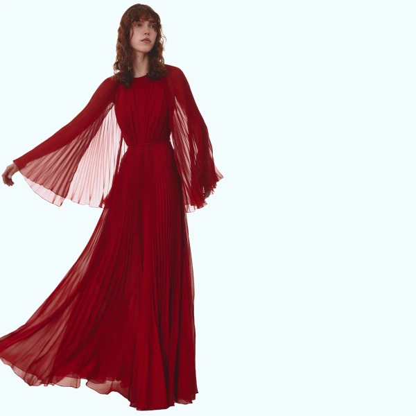 Giambattista Valli Long Red Cape Silk Dress - Giambattista Valli Dresses - Romantic Couture - Shop at Luxury Shoes 