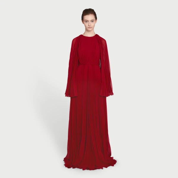 Giambattista Valli Long Red Cape Silk Dress - Giambattista Valli Dresses - Romantic Couture - Shop at Luxury Shoes 