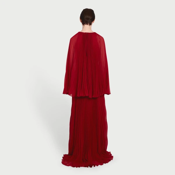 Giambattista Valli Long Red Cape Silk Dress - Giambattista Valli Dresses - Romantic Couture - Shop at Luxury Shoes 