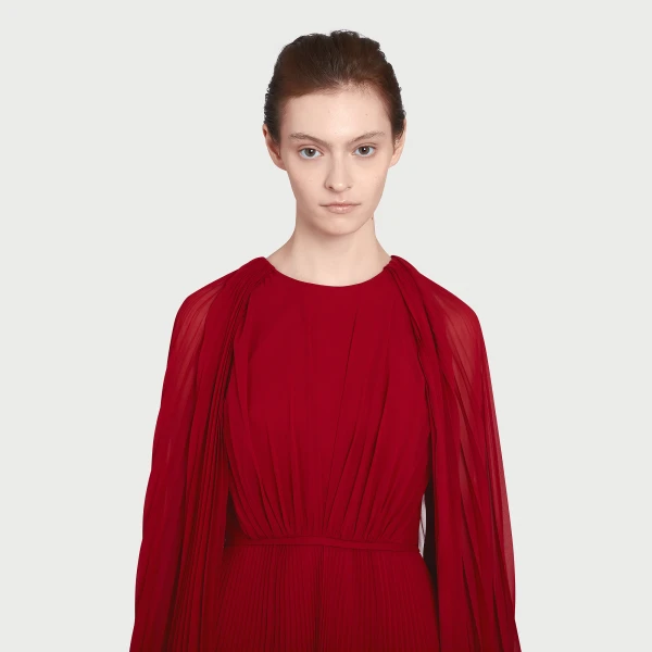 Giambattista Valli Long Red Cape Silk Dress - Giambattista Valli Dresses - Romantic Couture - Shop at Luxury Shoes 
