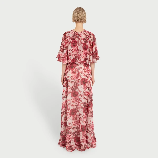 Giambattista Valli Long Ruby Pansies Silk Dress With Cape - Giambattista Valli Dresses - Romantic Couture - Shop at Luxury Shoes 