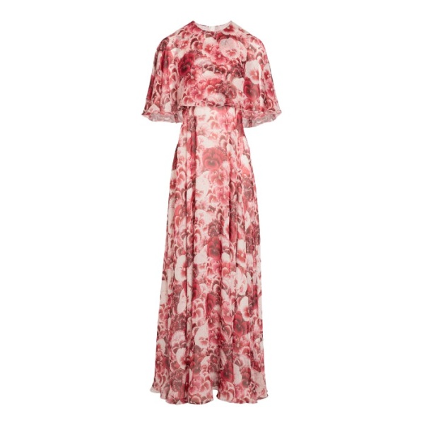 Giambattista Valli Long Ruby Pansies Silk Dress With Cape - Giambattista Valli Dresses - Romantic Couture - Shop at Luxury Shoes 