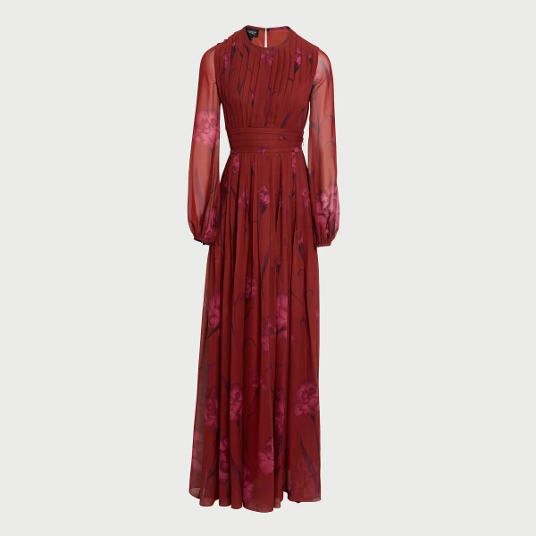 Giambattista Valli Macro Carnation Long Fitted Silk Dress - Giambattista Valli Dresses - Romantic Couture - Shop at Luxury Shoes 