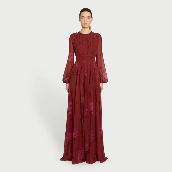 Giambattista Valli Macro Carnation Long Fitted Silk Dress - Giambattista Valli Dresses - Romantic Couture - Shop at Luxury Shoes 
