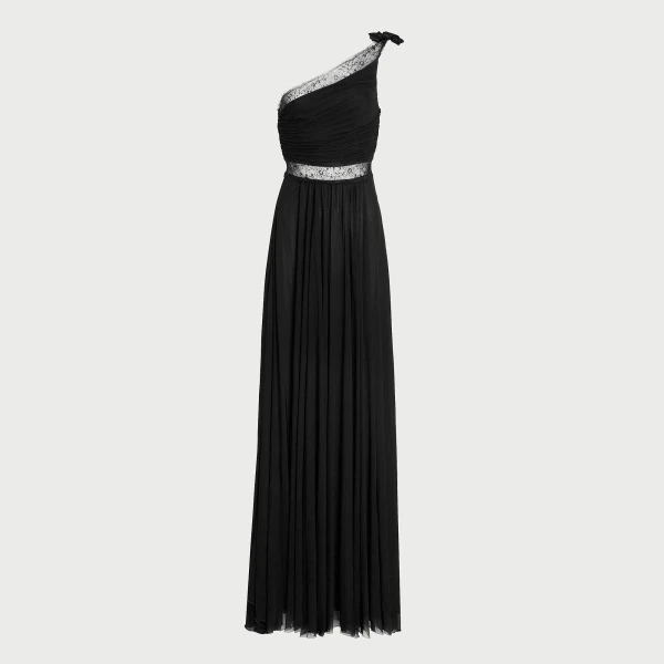 Giambattista Valli Maxi Asymmetrical Black Dress In Lace - Giambattista Valli Dresses - Romantic Couture - Shop at Luxury Shoes 