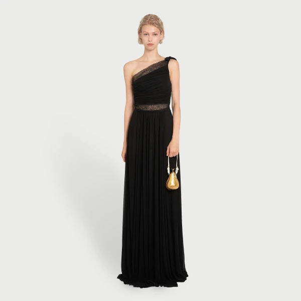 Giambattista Valli Maxi Asymmetrical Black Dress In Lace - Giambattista Valli Dresses - Romantic Couture - Shop at Luxury Shoes 
