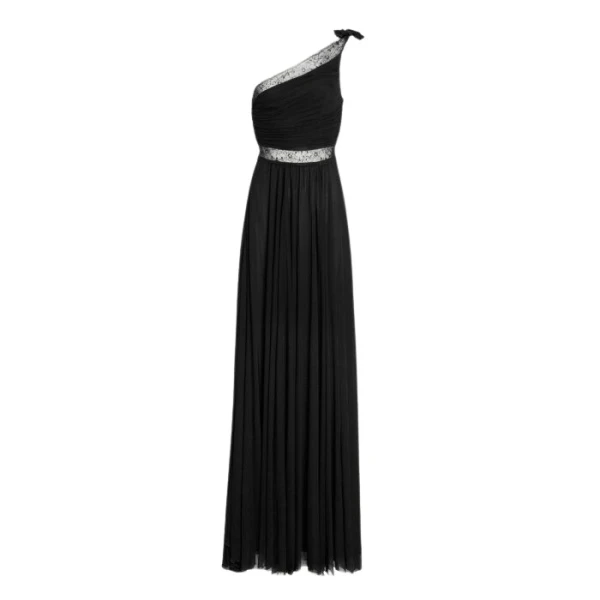 Giambattista Valli Maxi Asymmetrical Black Dress In Lace - Giambattista Valli Dresses - Romantic Couture - Shop at Luxury Shoes 