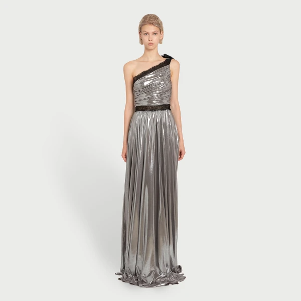 Giambattista Valli Maxi Asymmetrical Silver Liquid Jersey Dress - Giambattista Valli Dresses - Romantic Couture - Shop at Luxury Shoes 