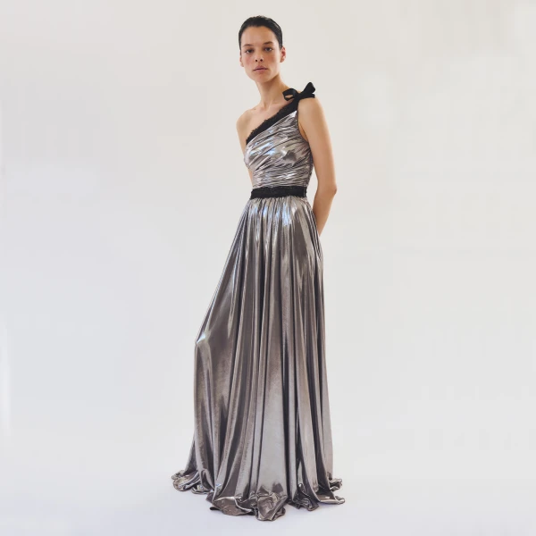 Giambattista Valli Maxi Asymmetrical Silver Liquid Jersey Dress - Giambattista Valli Dresses - Romantic Couture - Shop at Luxury Shoes 