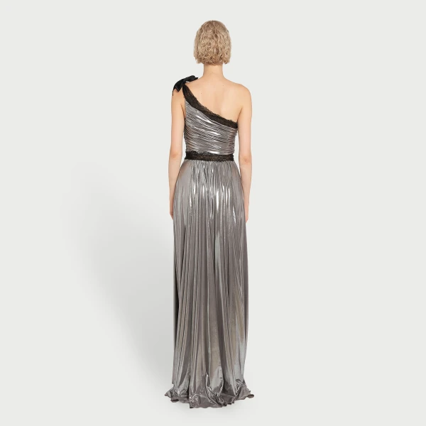 Giambattista Valli Maxi Asymmetrical Silver Liquid Jersey Dress - Giambattista Valli Dresses - Romantic Couture - Shop at Luxury Shoes 