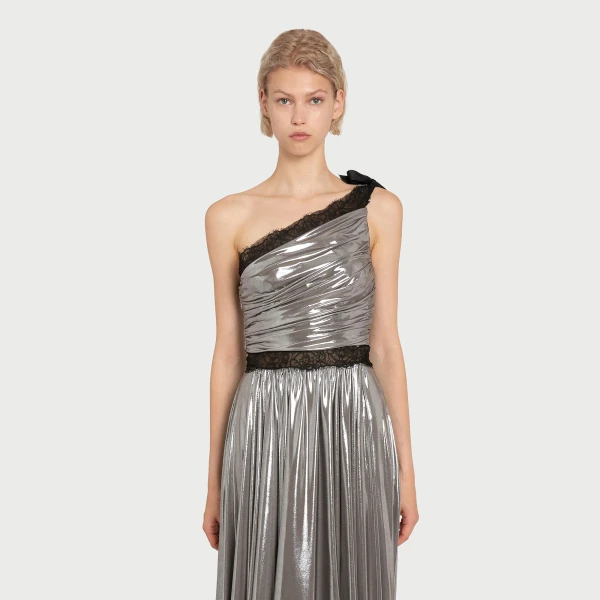 Giambattista Valli Maxi Asymmetrical Silver Liquid Jersey Dress - Giambattista Valli Dresses - Romantic Couture - Shop at Luxury Shoes 