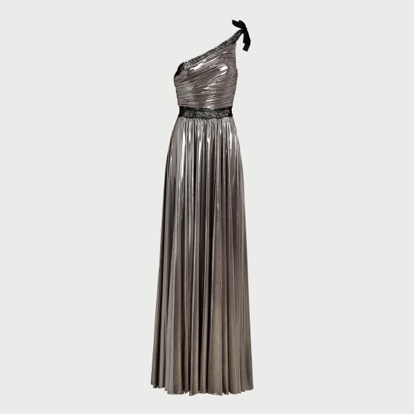 Giambattista Valli Maxi Asymmetrical Silver Liquid Jersey Dress - Giambattista Valli Dresses - Romantic Couture - Shop at Luxury Shoes 
