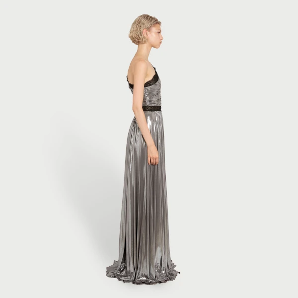 Giambattista Valli Maxi Asymmetrical Silver Liquid Jersey Dress - Giambattista Valli Dresses - Romantic Couture - Shop at Luxury Shoes 